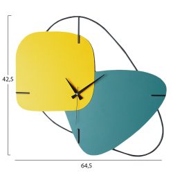 Ceas de perete metalic galben albastru 46.5x41.5 cm2