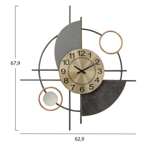 Ceas decorativ de perete metalic gri inchis auriu 62.9x67.9 cm2