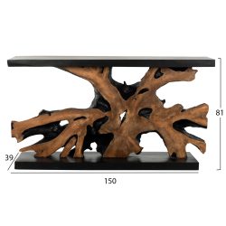 Consola lemn masiv de tec nuanta natur negru 150x40x80 cm2