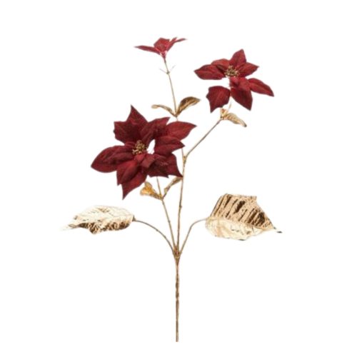 Floare artificiala Craciunita rosu auriu 72 cm
