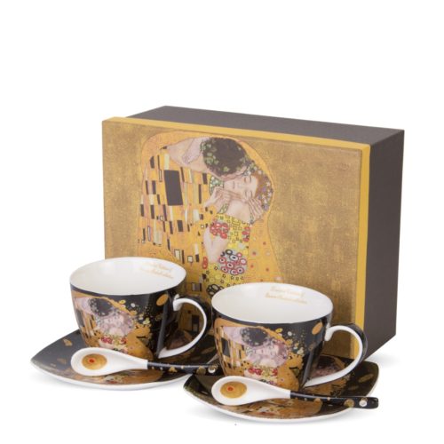Set espresso cana cu farfuie si lingurita model Gustav Klimt negru