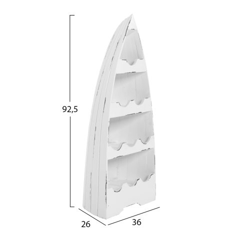 Suport de sticle vertical din lemn design barca nuanta alb antic 36x26x92.5 cm2