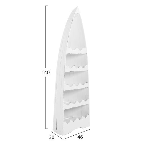 Suport de sticle vertical din lemn design barca nuanta alb antic 46x30x140 cm2