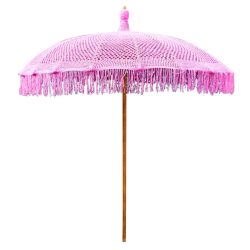 Umbrela rotunda macrame lemn nuanta roz 200x250 cm