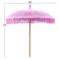 Umbrela rotunda macrame lemn nuanta roz 200x250 cm2