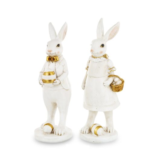 Figurina ceramica iepuras costum alb auriu 31x10 cm
