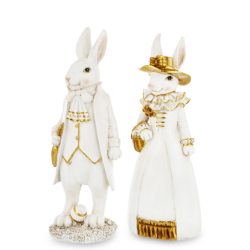 Figurina ceramica iepuras costum alb auriu 35x11 cm