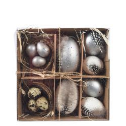 Set decorativ Paste oua cuib oua alb argintiu