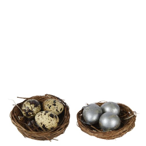 Set decorativ Paste oua cuib oua alb argintiu2