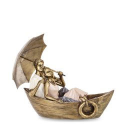 Figurina cuplu cu umbrela in barca auriu 18x21x10 cm