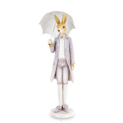 Figurina iepuras-baiat cu umbrela gri deschis 27x7.5x6.5 cm