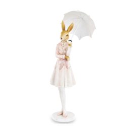Figurina iepuras-fetita cu umbrela alb roz 28x7.5x6.5 cm