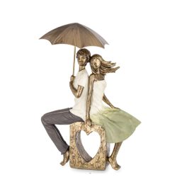 Figurina cuplu cu umbrela sezut auriu 31x21x8.5 cm