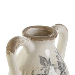 Vaza ceramica cu manere model frunze gri aspect antichizat 13x13x35 cm2