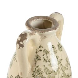 Vaza ceramica cu manere model frunze verzi aspect antichizat 13x13x35 cm2