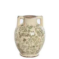 Vaza ceramica cu manere model frunze verzi aspect antichizat 17x17x22 cm