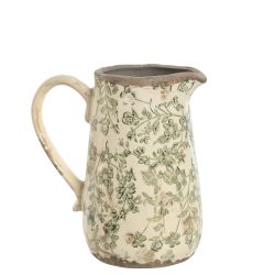 Vaza tip ulcior ceramica model frunze verzi aspect antichizat 17x12x18.5 cm