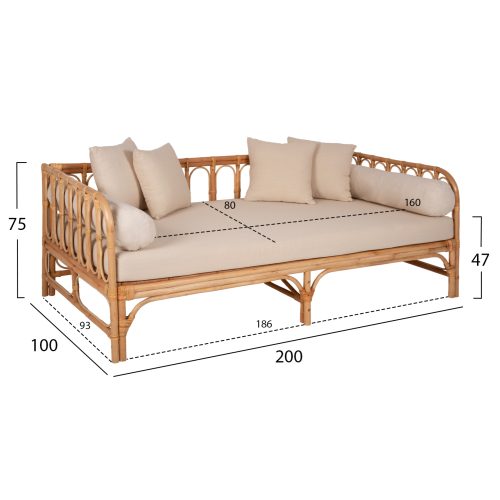 Canapea de exterior Lignano ratan nuanta natur bej 200x100x75 cm2