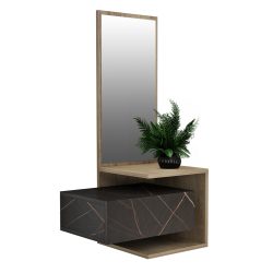 Mobilier hol cu oglinda Meara nuanta natur negru 49.1x31.3x90 cm