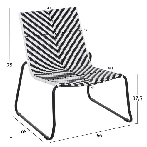 Scaun metalic Pony ratan sintetic nuanta negru alb 66x68x75 cm2