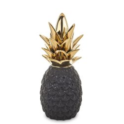 Decoratiune ceramica ananas negru auriu 22x9x9 cm