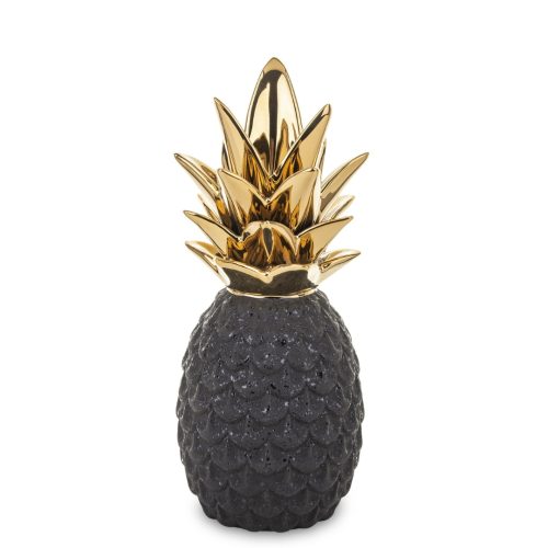 Decoratiune ceramica ananas negru auriu 22x9x9 cm