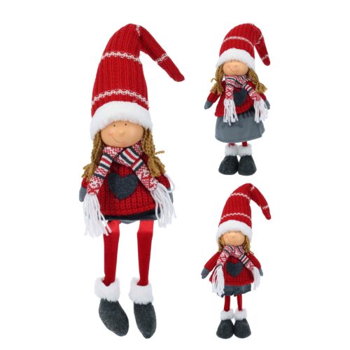 Figurina copilas costum textil rosu gri sezut 68 cm