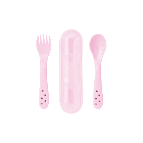 Set 2 lingurite ergonomice, in carcasa, perfecte pentru vacanta, rose