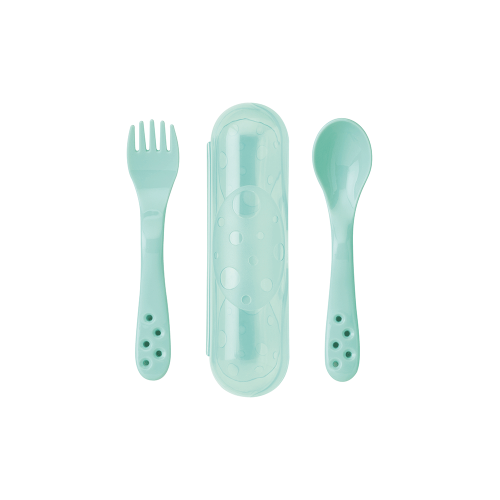 Set 2 lingurite ergonomice, in carcasa, perfecte pentru vacanta, mint