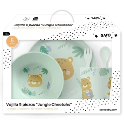 set complet de masa 5 piese cu ventuza jungle cheetahs mint 869596