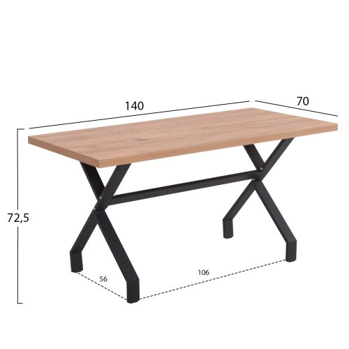 Masa dining Lana cadru metalic nuanta sonoma negru 140x70x72.5 cm - imagine 2