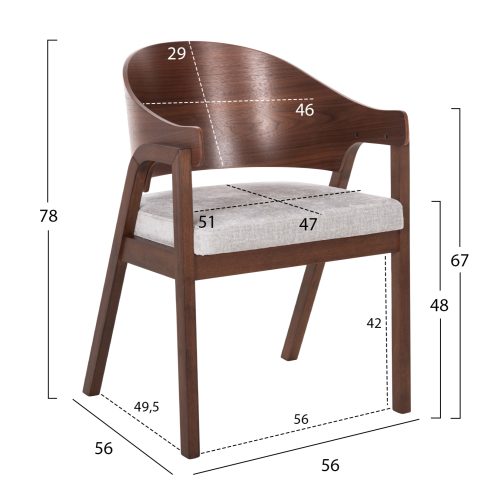 Scaun dining Nero lemn masiv nuanta gri maro 56x56x78 cm - imagine 2