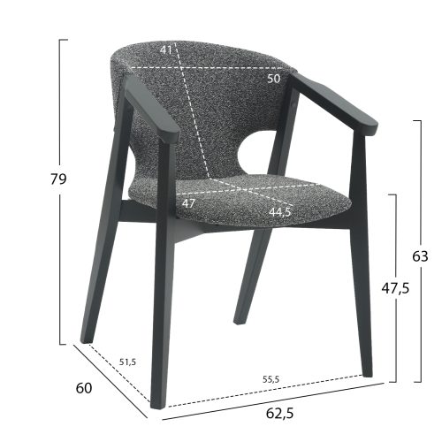 Scaun dining Yeger lemn de fag nuanta gri negru 62.5x60x79 cm - imagine 2