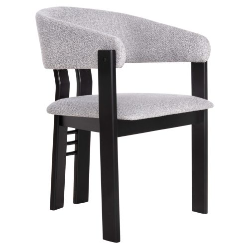 Scaun dining Zarra lemn masiv tesatura boucle nuanta gri deschis negru 55.5x59x81.5 cm