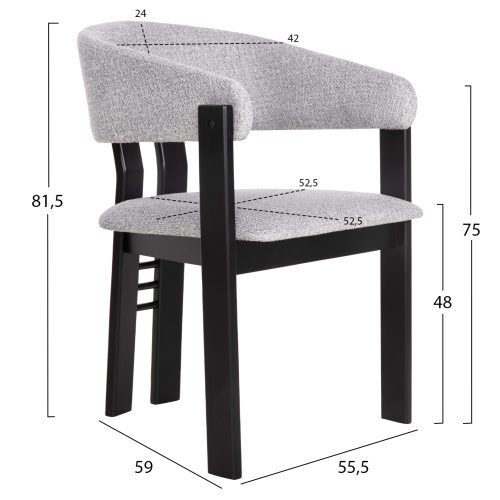 Scaun dining Zarra lemn masiv tesatura boucle nuanta gri deschis negru 55.5x59x81.5 cm - imagine 2