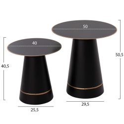 Set 2 masute de cafea Balli metal nuanta negru auriu 50 40 cm2