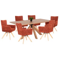 Set dining cu masa Paolo MDF si 6 scaune nuanta orange natur