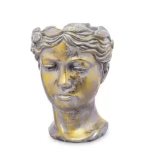 Ghiveci de piatra cap femeie auriu 20x15 cm