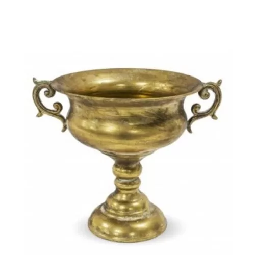 Ghiveci forma amfora metalica cu manere auriu antic 25x30x24 cm