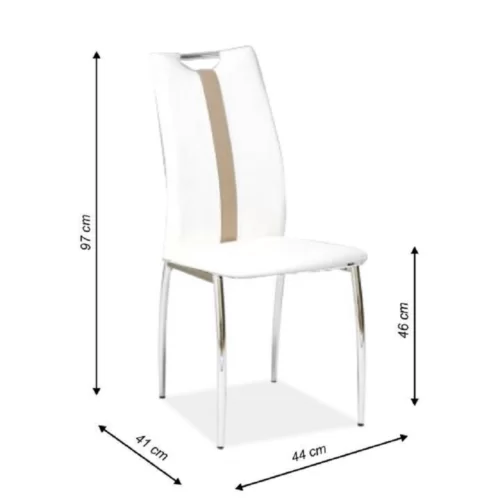 Scaun alb bej piele ecologica crom SIGNA - imagine 2