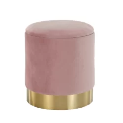 Taburet catifea Velvet roz crom auriu ANIZA