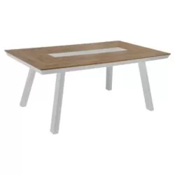 Masa din aluminiu aspect lemn 200x94x75 cm alb