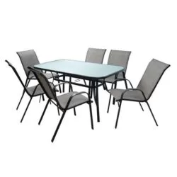 Set mobilier de gradina, 7 piese, 1 masa + 6 scaune, Gri