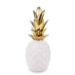 Decoratiune ceramica ananas alb auriu 18.5x7 cm