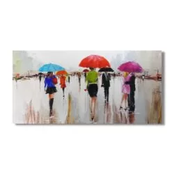 Tablou pictat manual Oameni cu umbrela 5x140x70 cm