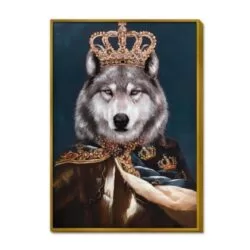 Tablou pictat manual Regele Husky cu rama 5x70x100 cm