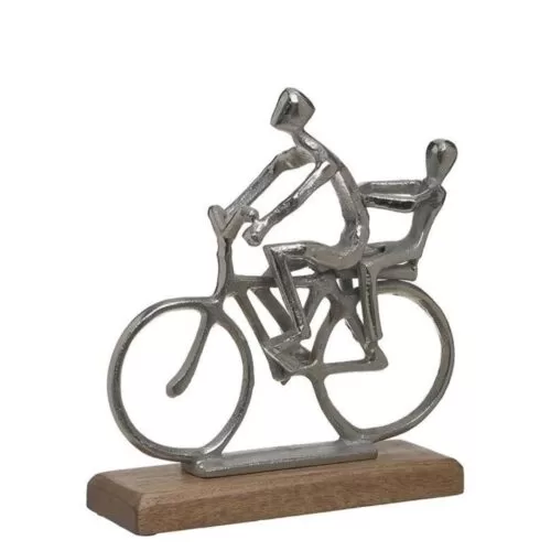 Decoratiune figurina pe bicicleta lemn metal 24x8x26 cm