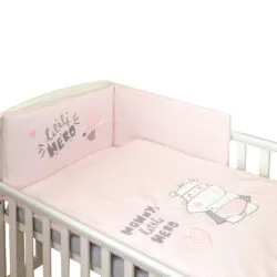 amy lenjerie 3 piese cu protectie laterala baby chic din bumbac 120x60 cm roz copie 276 8686