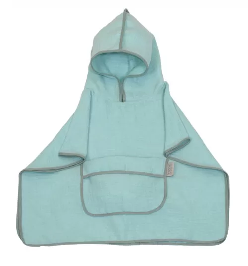 prosop din bumbac muselina cu gluga si buzunar pentru bebelusi si copii poncho blue 60x65 cm copie 845712