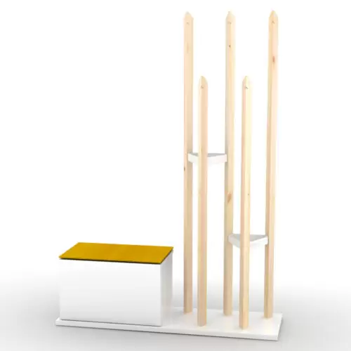 Cuier vertical cu banca alb natur galben 120x36x168 cm3